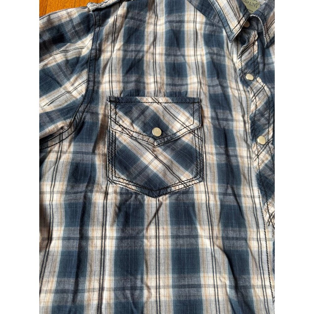 Supply Company Shirt Large Men Pearl Snap Button Down Blue Plaid Western - Picture 4 of 10